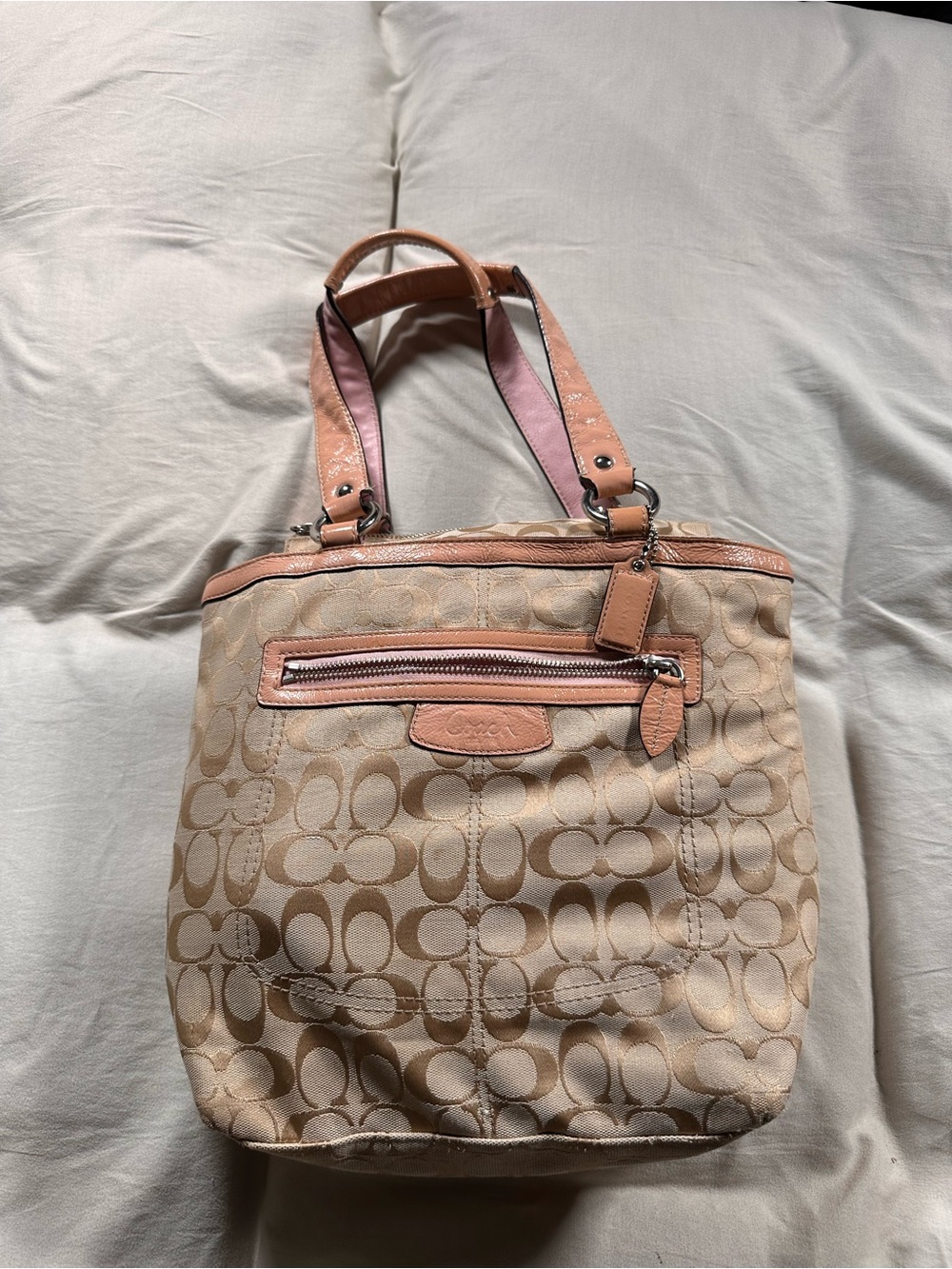 Coach Signature C Penelope Tan Pink Leather/Canvas Monogram Bag M1063-F14693